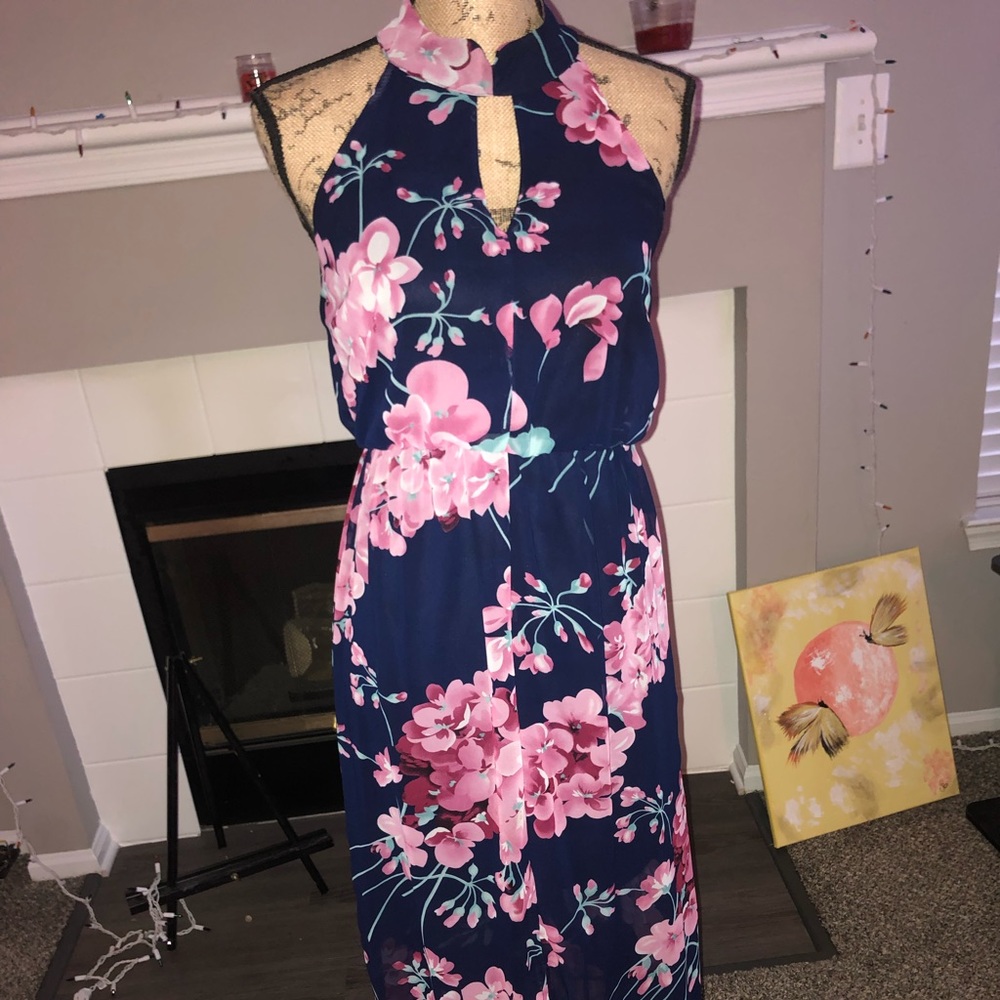 Navy blue floral maxi dress